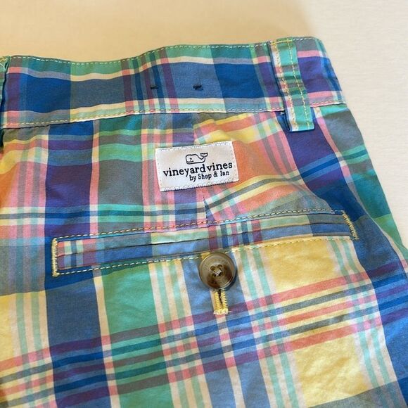 VINEYARD VINES GAP Size 14 Slim Boy's Cotton Chino Shorts Plaid Yellow Green - Picture 6 of 14